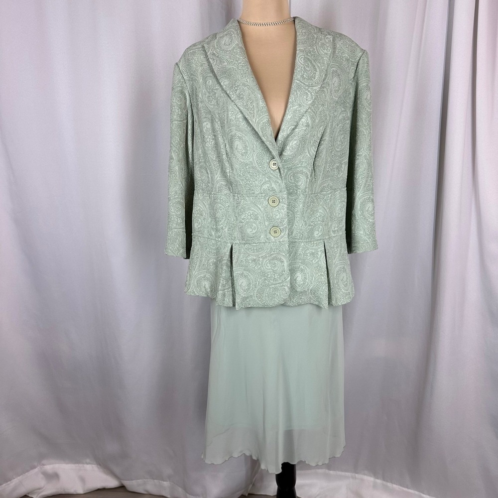 Courtenay 2 Piece Skirt Suit Size 20W Sage Paisley Jacket Midi Skirt READ